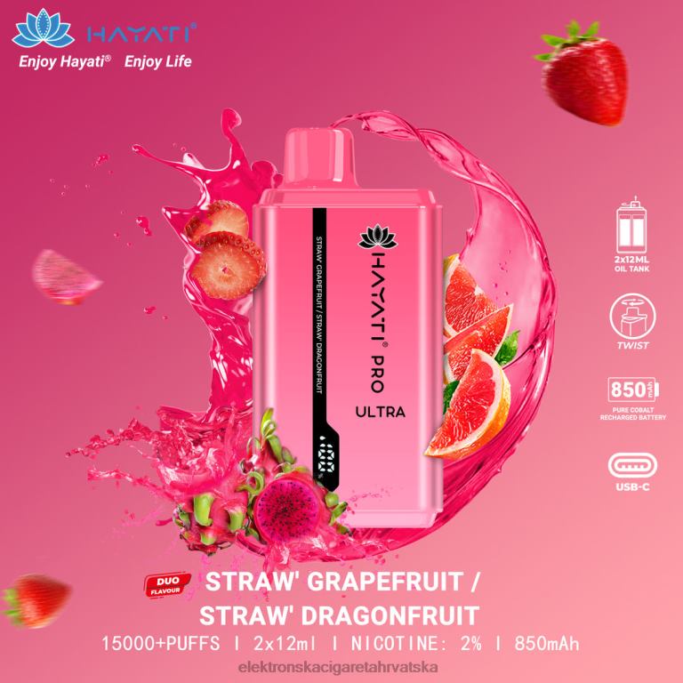 Elektronska Cigareta Brez Nikotina - jagoda grejpfrut/jagoda dragonfruit DJFJL231 Hayati Pro Ultra