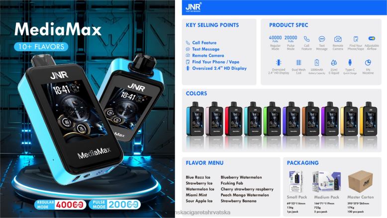 Elektronska Cigareta Petrol - JNR MediaMax 40k puff 6P80N20 led od kiselih jabuka
