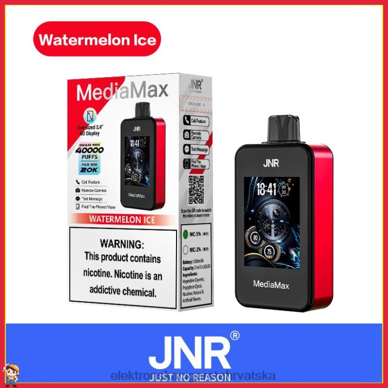 Jednokratni Vape Hrvatska - JNR MediaMax 40k puff 6P80N18 led od lubenice