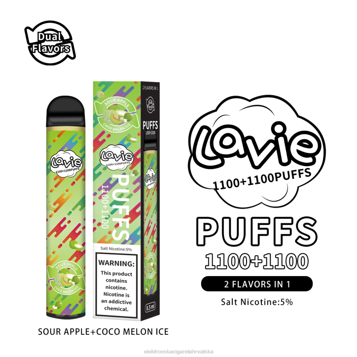 E Cigareta Tekućina - kisela jabuka/coco led od dinje LAVIE BAR Switch 2200 udaha 6F8X297