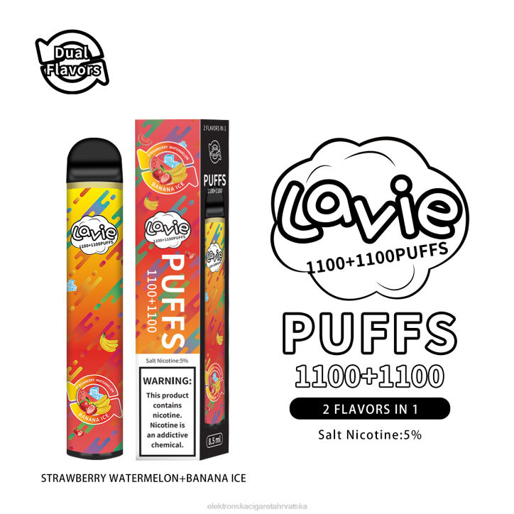Smok Jednokratni Vape - jagoda lubenica/banana led LAVIE BAR Switch 2200 udaha 6F8X295