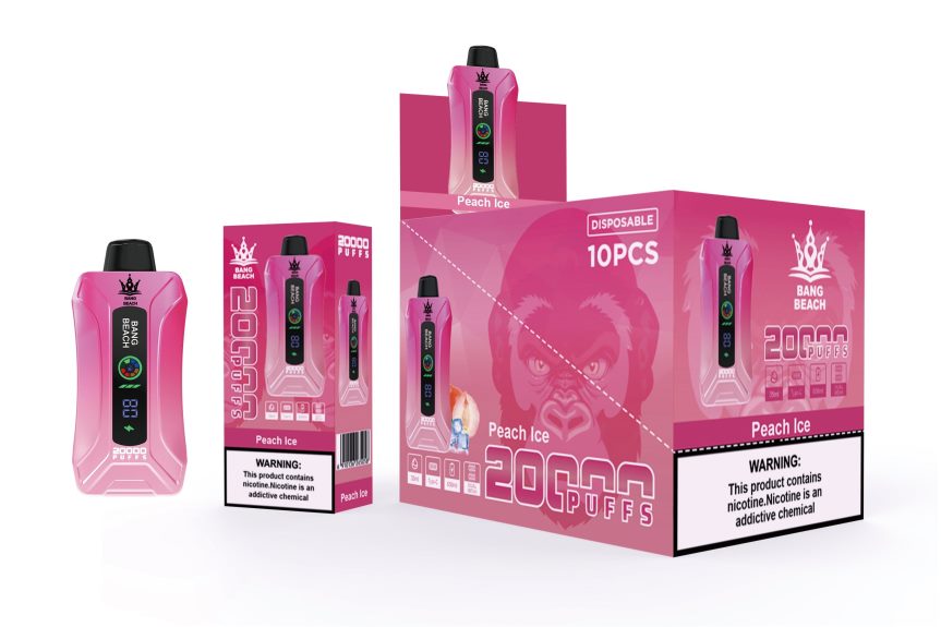 E Cigareta Tekućina - Bang Beach Vape s pametnim zaslonom od 20 000 udaha led od breskve 66HPFL9