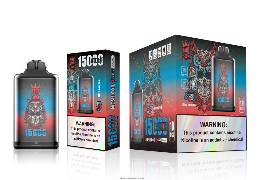 Jednokratni Vape Hrvatska - Bang Box s1-15000 udaha plavi razz led 66HPFL108