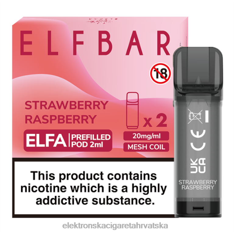 Elektronska Cigareta Brez Nikotina - jagoda malina DJFJL321 ELFBAR Elfa napunjena kapsula - 2 ml - 20 mg (2 pakiranja)