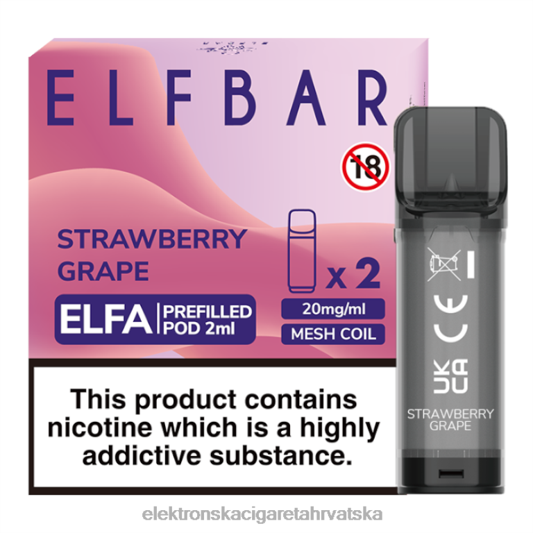 Elektronska Cigareta Za Enkratno Uporabo - jagoda grožđe DJFJL337 ELFBAR Elfa napunjena kapsula - 2 ml - 20 mg (2 pakiranja)