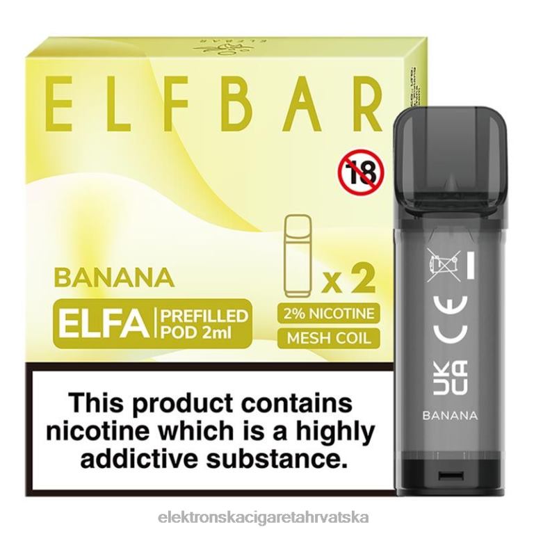 Jednokratni Vape Hrvatska - banana DJFJL315 ELFBAR Elfa napunjena kapsula - 2 ml - 20 mg (2 pakiranja)