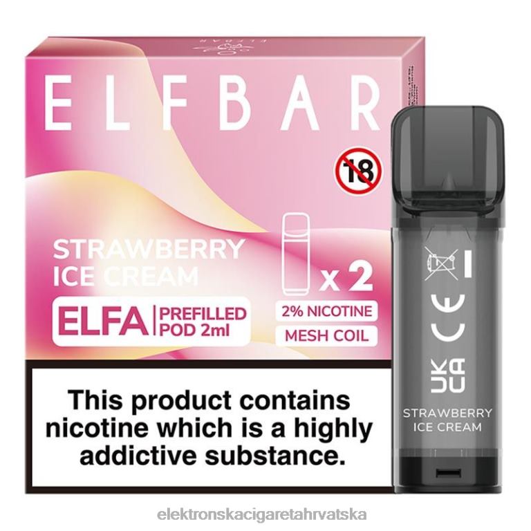 Jednokratni Vape Hrvatska - sladoled od jagode DJFJL324 ELFBAR Elfa napunjena kapsula - 2 ml - 20 mg (2 pakiranja)