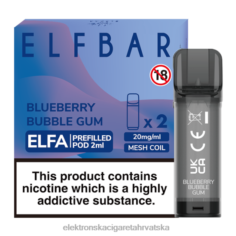 Jednokratni Vape Hrvatska - žvakaća guma od borovnice DJFJL333 ELFBAR Elfa napunjena kapsula - 2 ml - 20 mg (2 pakiranja)
